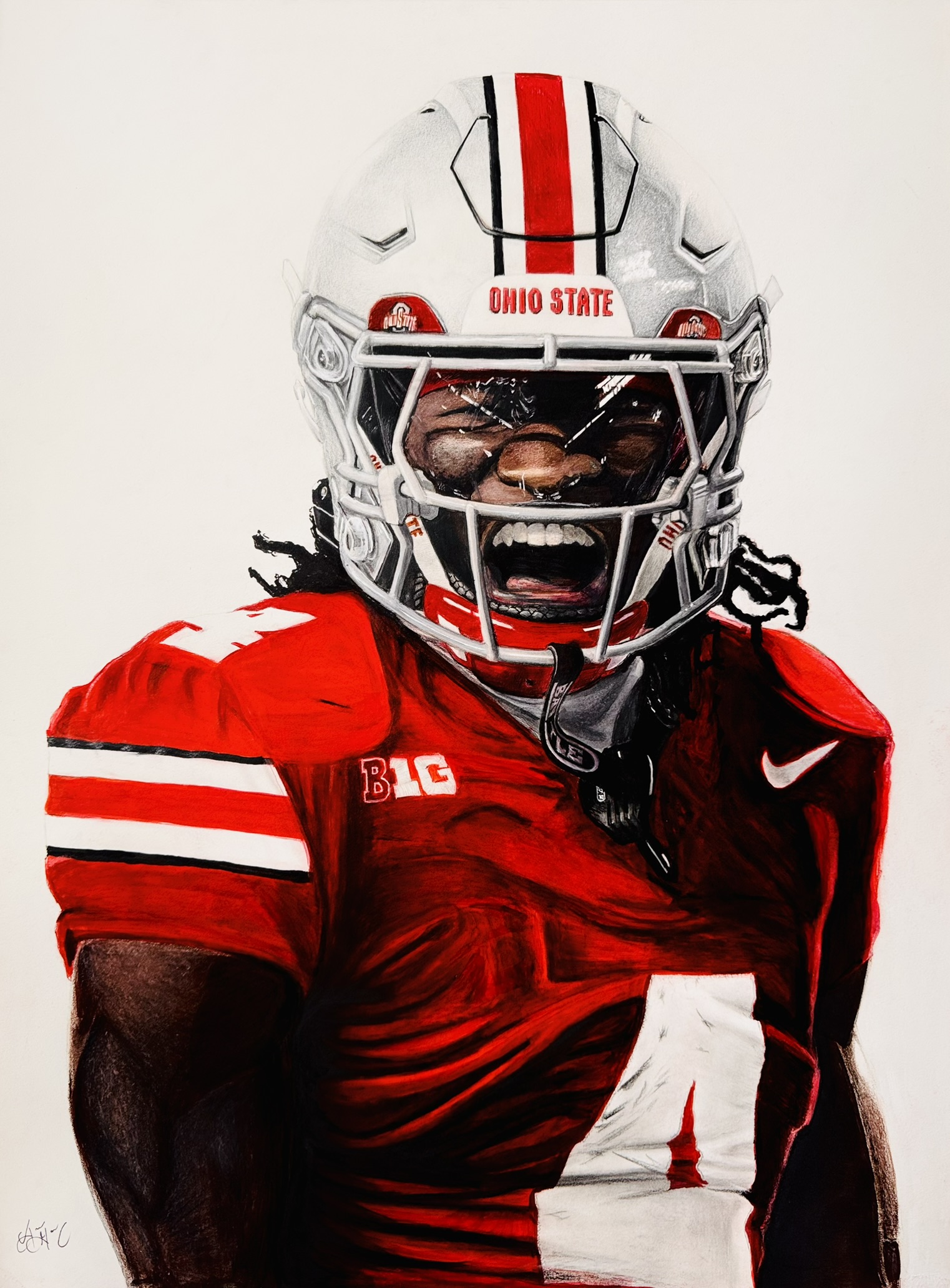 Jeremiah Smith Ohio State colored pencil drawing